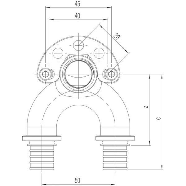 REHAU 14564031001 Угольник проточный настенный 16/16-Rp 1/2 короткий RX