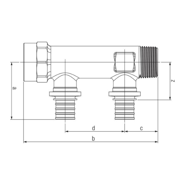 REHAU 14563831001 Коллектор распределительный на две трубы R/Rp 3/4-16 RX