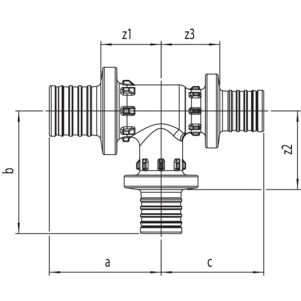 REHAU 11600871001 Тройник с уменьшенным боковым и торцевым проходами 32-20-25 PX