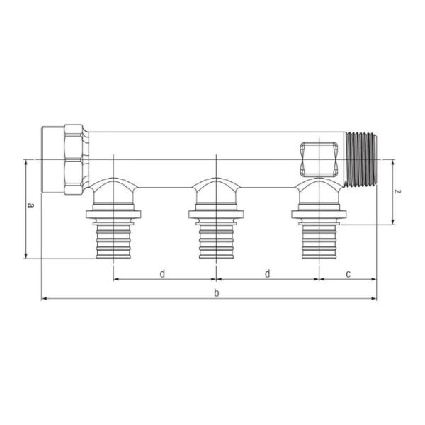 REHAU 14563851001 Коллектор распределительный на три трубы R/Rp 3/4-16 RX